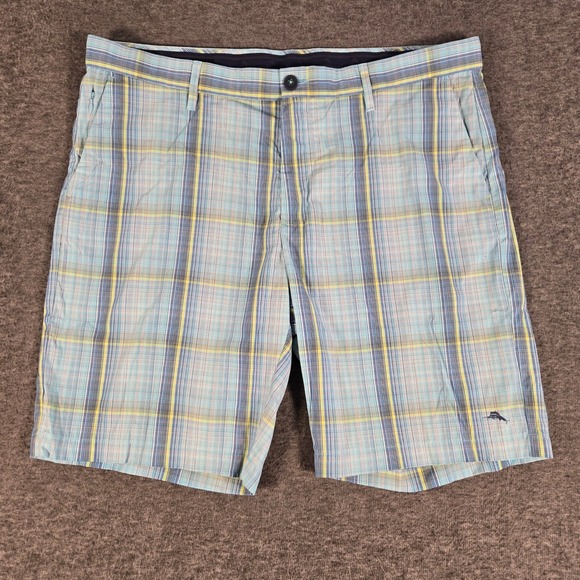 Tommy Bahama Other - Tommy Bahama Shorts Mens 40 Blue Plaid Boracay Flat Front Nylon Spandex Stretch